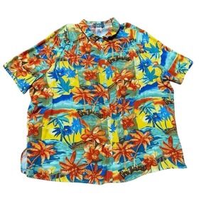 Tropical Hawaiian 6X Button Up Shirt Palm Tree MG Vintage Plus Size Women's Top